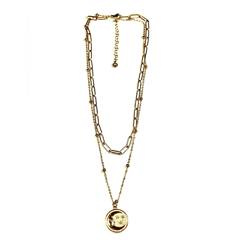 14K Gold Plated Moon Double Pendant Necklace! NWOT